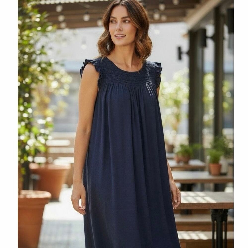 Copper Key Navy Blue Swiss Dot Flutter Sleeve Dress Size Large L New With Tags